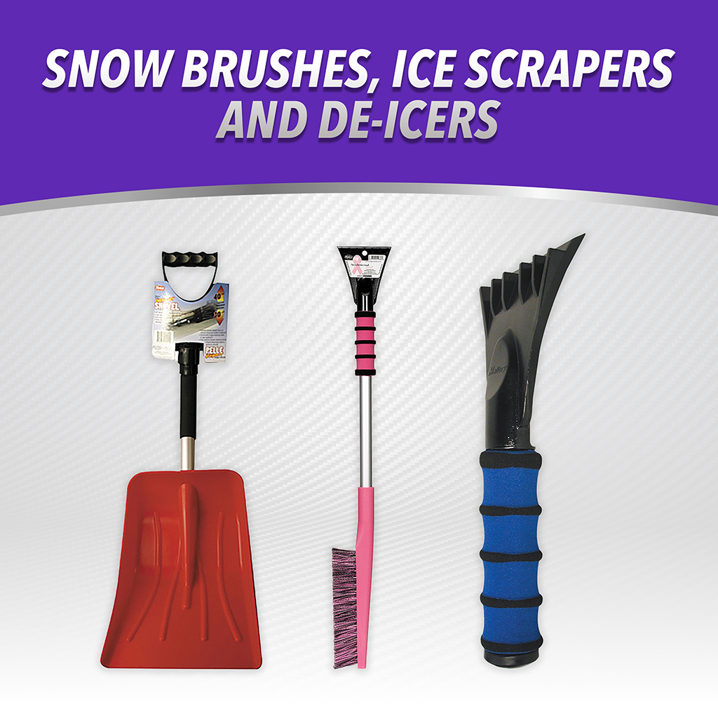 Snow Brushes, Ice Scrapers and De-Icers