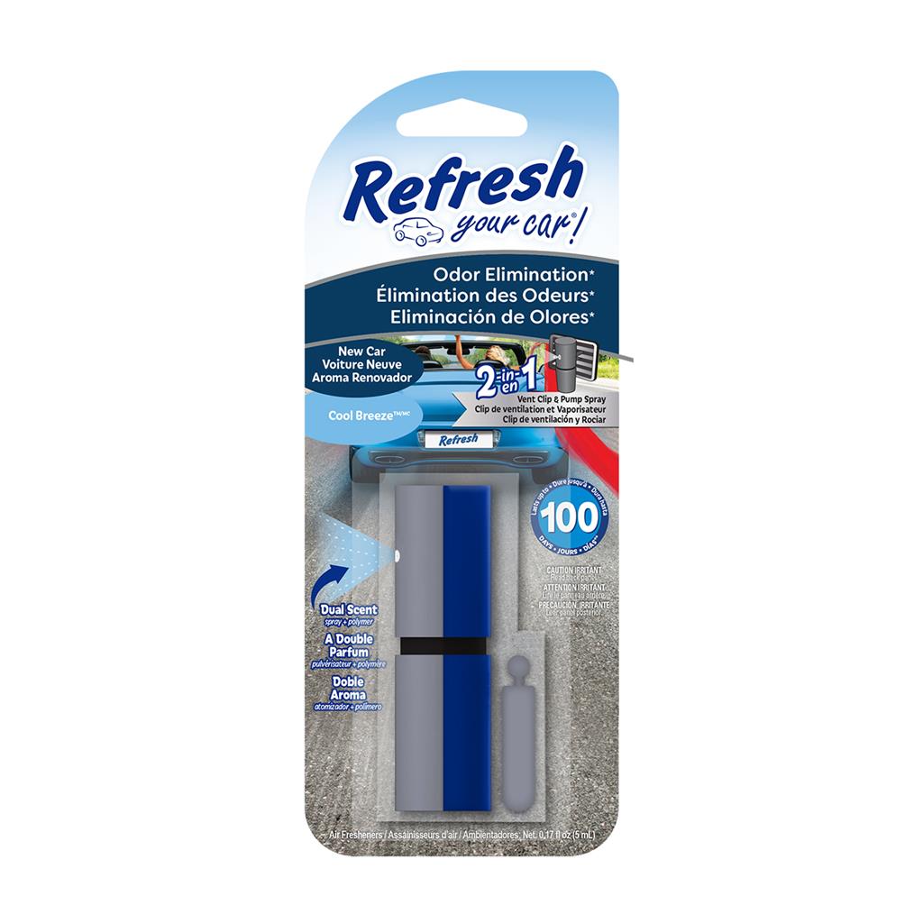 Refresh Odor Elimination Vent Clip Pump Spray- New Car/Cool Breeze
