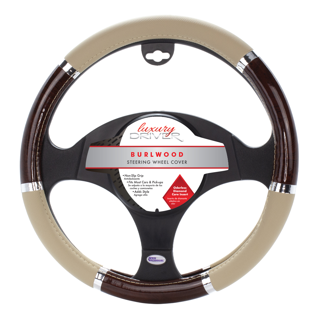 Luxury Driver Steering Wheel Cover - Wood Grip Beige and Burlwood