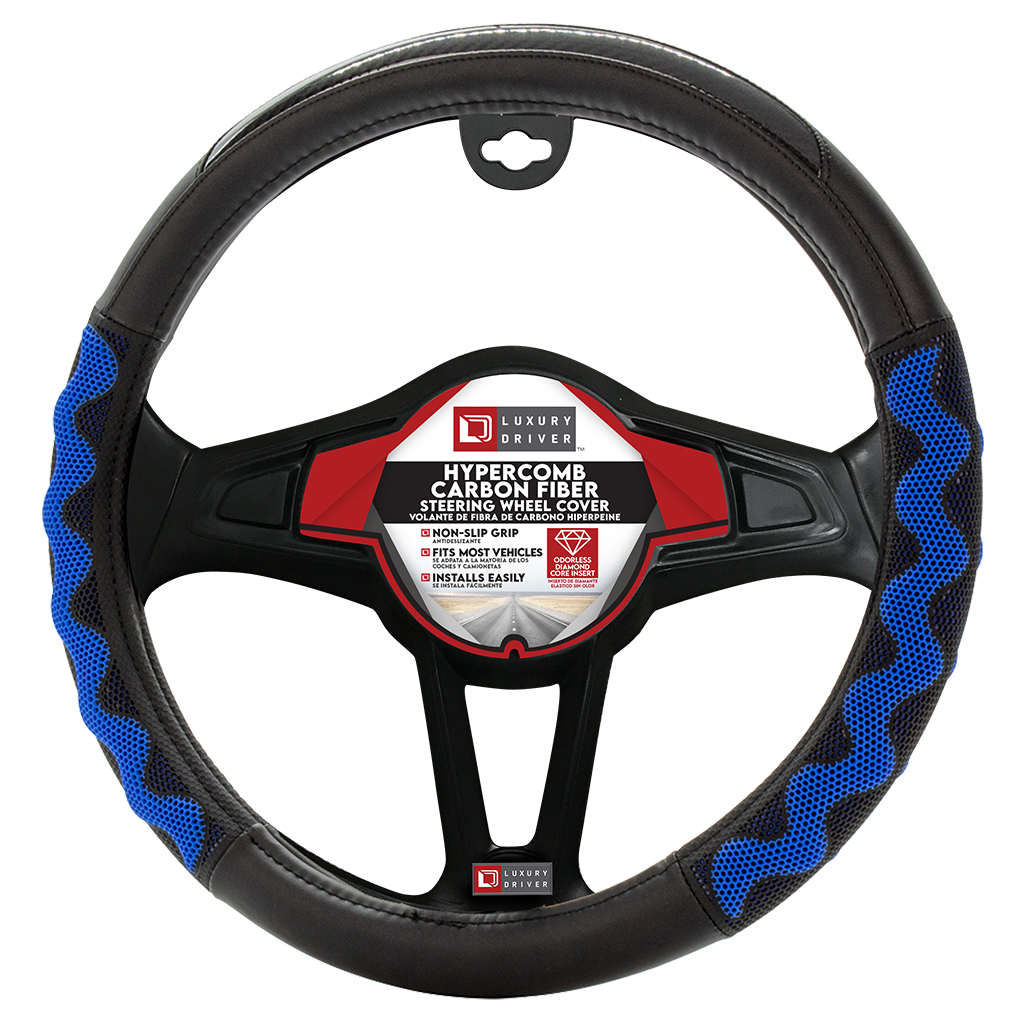 Luxury Driver Hypercomb Carbon Fiber Steering Wheel Cover Black/Blue