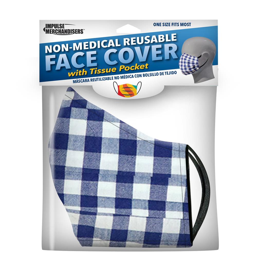 Non-Medical Reusable Face Mask With Tissue Pocket - Blue Buffalo Plaid