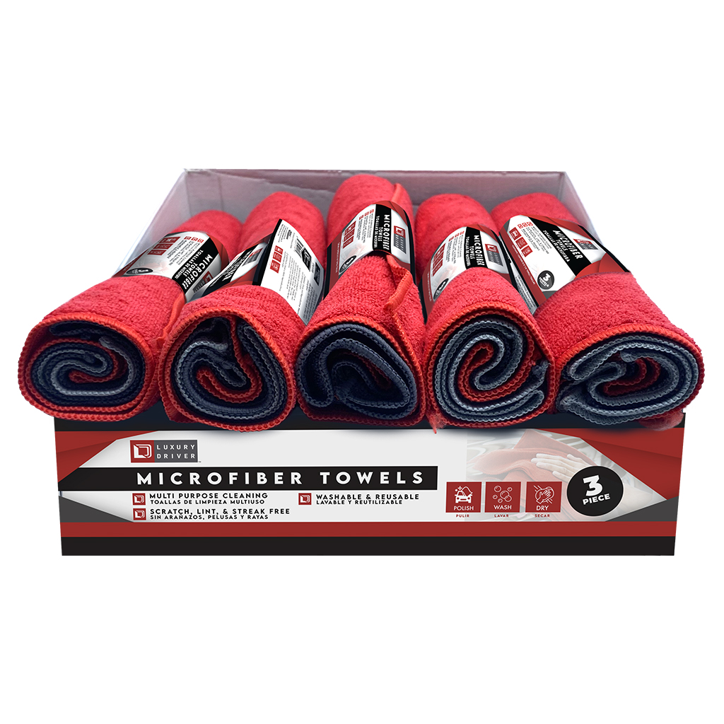 Luxury Driver Microfiber Towel 3 Pack- 12 Piece Display (12X16)