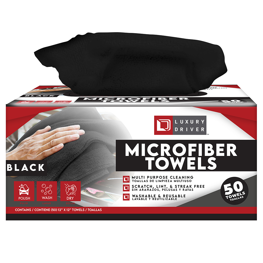 Luxury Driver Pop Up 12 Inch X 12 Inch Microfiber Towel 50 Ct - Black