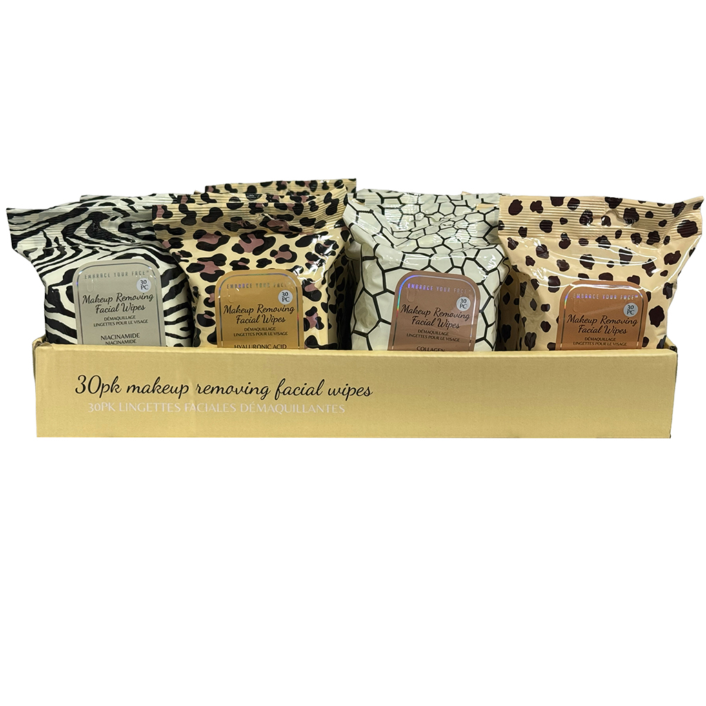 Makeup Removing Wipes 24 Piece Display - Animal Print