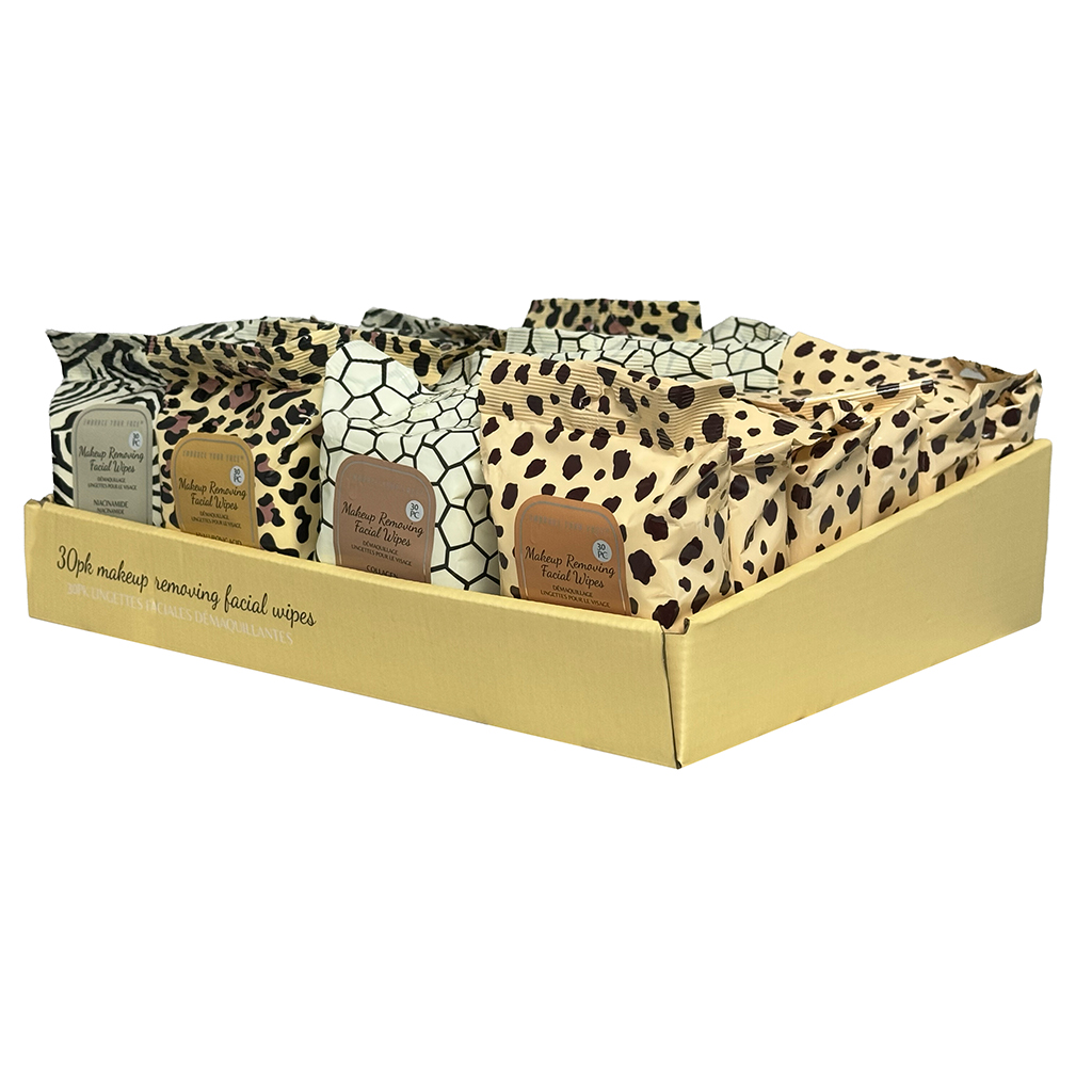 Makeup Removing Wipes 24 Piece Display - Animal Print