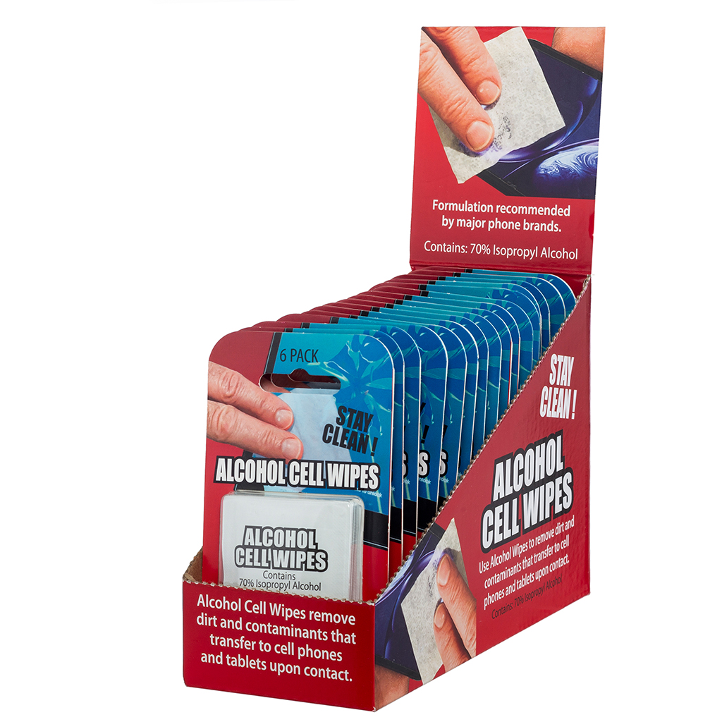 Alcohol Cell Wipes 6 piece - 16 Pack Display