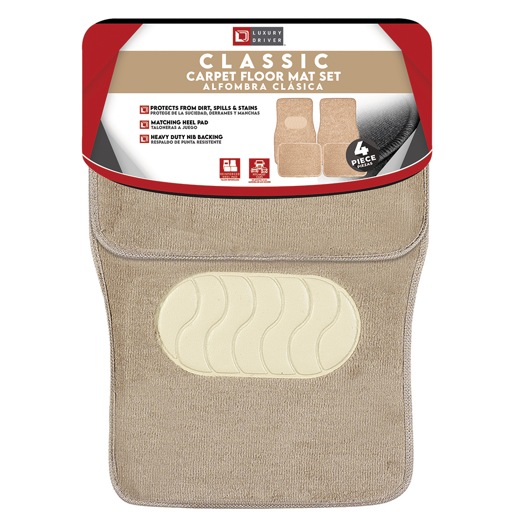 Classic 4 Piece Carpet Car Mat With Heel - Beige