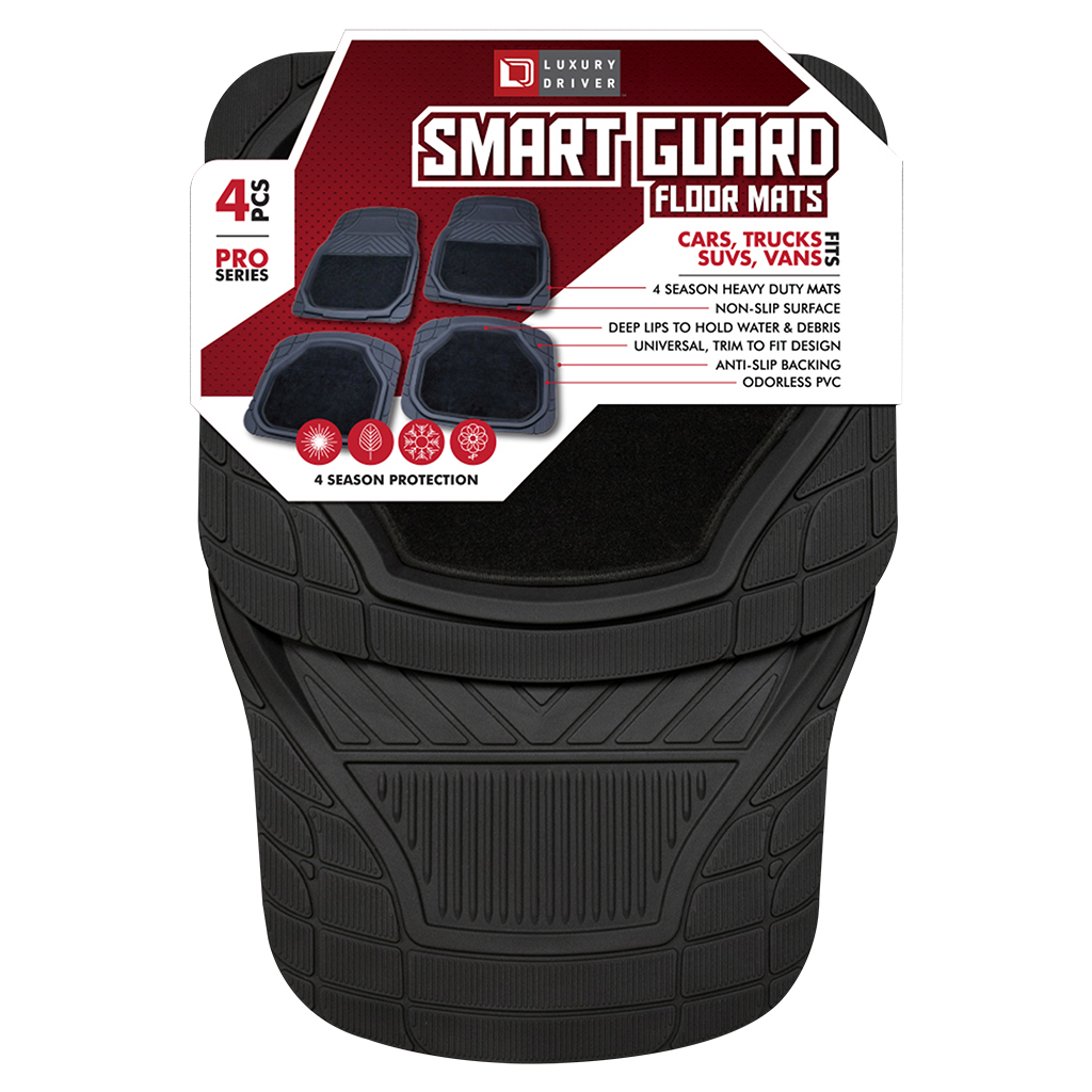 Smart Guard 4 Piece Pro Floor Mats with Carpet - Black