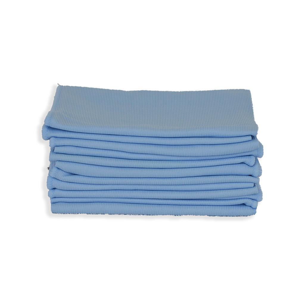 High Grade Overlock Edge Microfiber Glass Towel 16x16 Blue- 1 Dozen