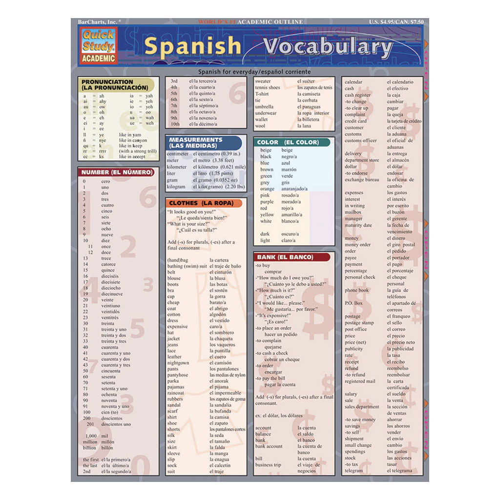 Spanish Vocabulary by BarCharts, Inc.