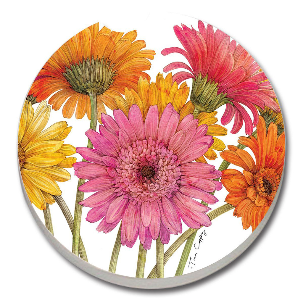 Auto Coaster - Colored Gerber Daisies