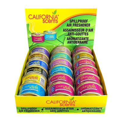 12 Piece Assortment California Scents Car Scents Adjustable Cap Can Air  Freshener Display