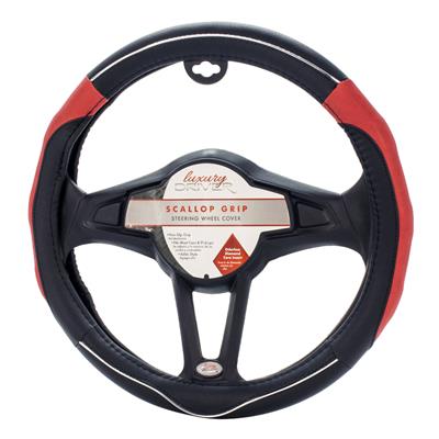 Luxury Driver Steering Wheel Cover - Scallop Grip Red