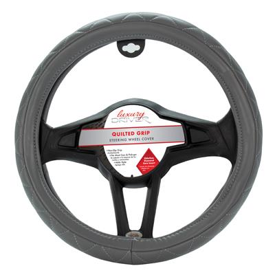 Luxury Driver Steering Wheel Cover - Quilted Sport Grey