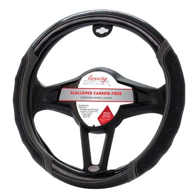 Luxury Driver Steering Wheel Cover - Scalloped Carbon Fiber