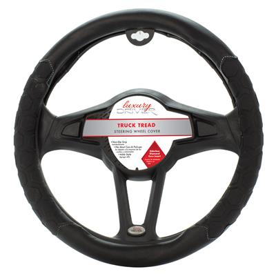 Luxury Driver Steering Wheel Cover - Truck Tread Black/Black