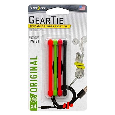 Nite Ize Gear Tie Reusable Rubber Twist Tie 3 inch 4 Pack Assorted