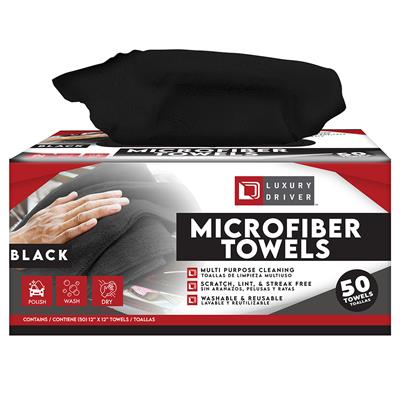 Luxury Driver Pop Up 12 Inch X 12 Inch Microfiber Towel 50 Ct - Black