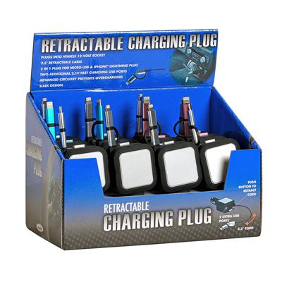 Retractable Cell Phone Charging Plug Display- 12 Piece