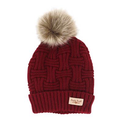 Lined knit hat With Pompom - Assorted Colors