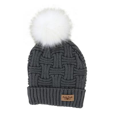 Lined knit hat With Pompom - Assorted Colors