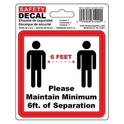 Safety Decal - 6 Feet of Separation