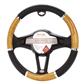 Luxury Driver Steering Wheel Cover - Wood Grip Tan and Black